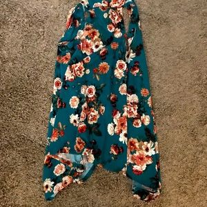 Long green and pink flower vest kimono